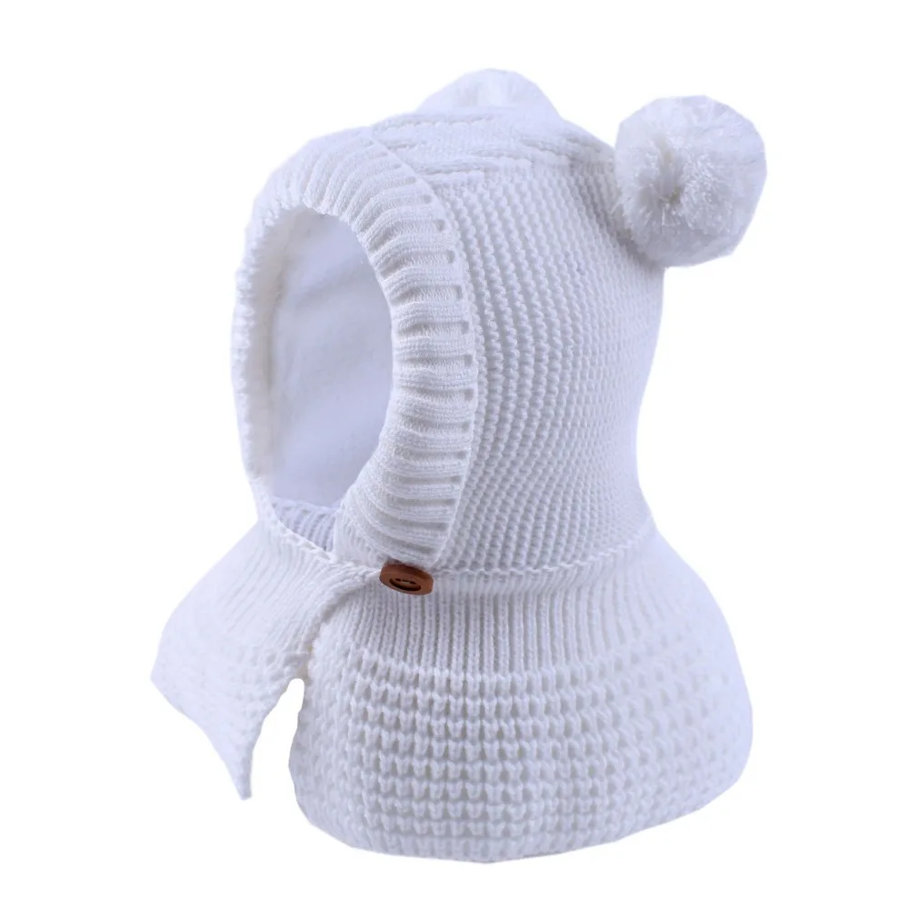 New Winter Girls Plush Hat Scarf Children Hooded Caps Baby Girls Pom Pom Hat Winter Boys Hats Warm Wool Knitted girls Hats