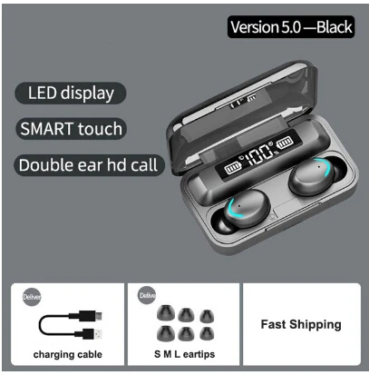 Black Bluetooth наушники для samsung TWS 5,0 Bluetooth наушники 9D стерео сенсорные наушники светодиодный дисплей музыка inalambrico гарнитура с микрофоном - Цвет: Black