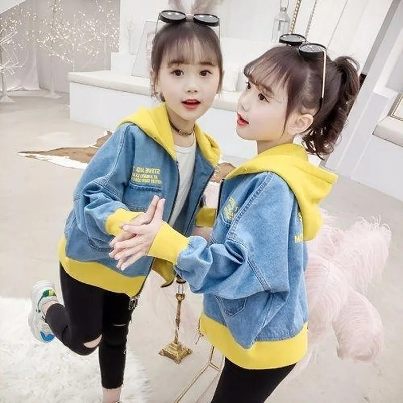 Kids Clothes Trench Coat For Baby Children Windbreaker Girls demin Hoodid Graffiti Zip Jacket 2-4-6-8-10-12 Years | Детская одежда и