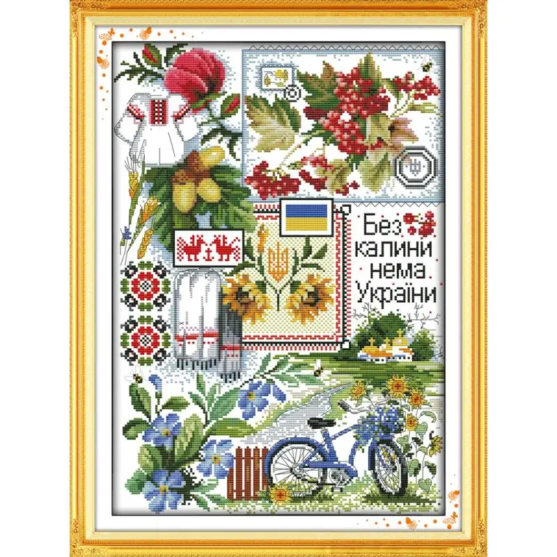 Field scenery cross stitch DIY flower bicycle pattern 11CT 14CT canvas printing needle and thread embroidery kit Christmas gifts