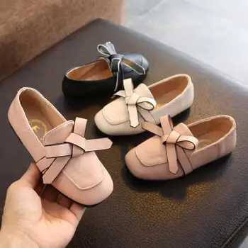 

Girls Bowknot Solid Leather Princess Shoes Girls Birthday Party Flat Heel Single Shoes Children Girls Casual Shoes RL2