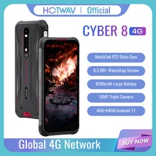 HOTWAV CYBER 8 Version Globale Téléphone Portable 4GB 64GB Étanche 8280mAh 16MP Caméra 6.3 Pouces NFC Android 11 Téléphone Intelligent Robuste