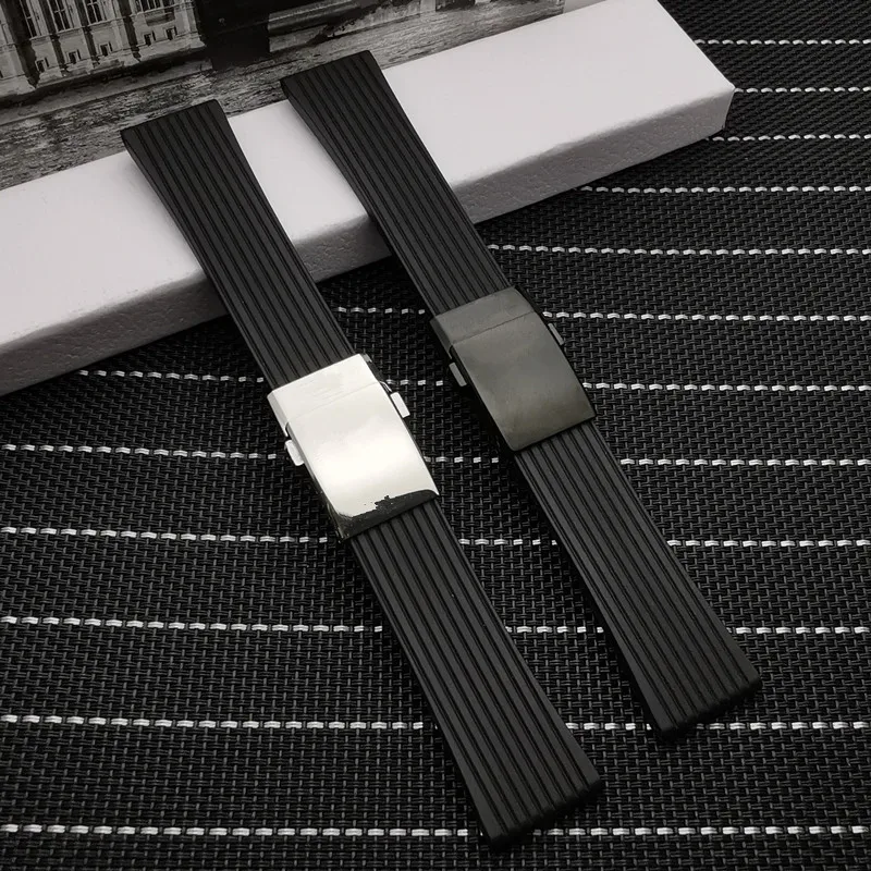 

Top Luxury Brand Black soft Silicone Rubber Watch band 24mm WatchBand Bracelet For navitimer/avenger/Breitling strap with logo
