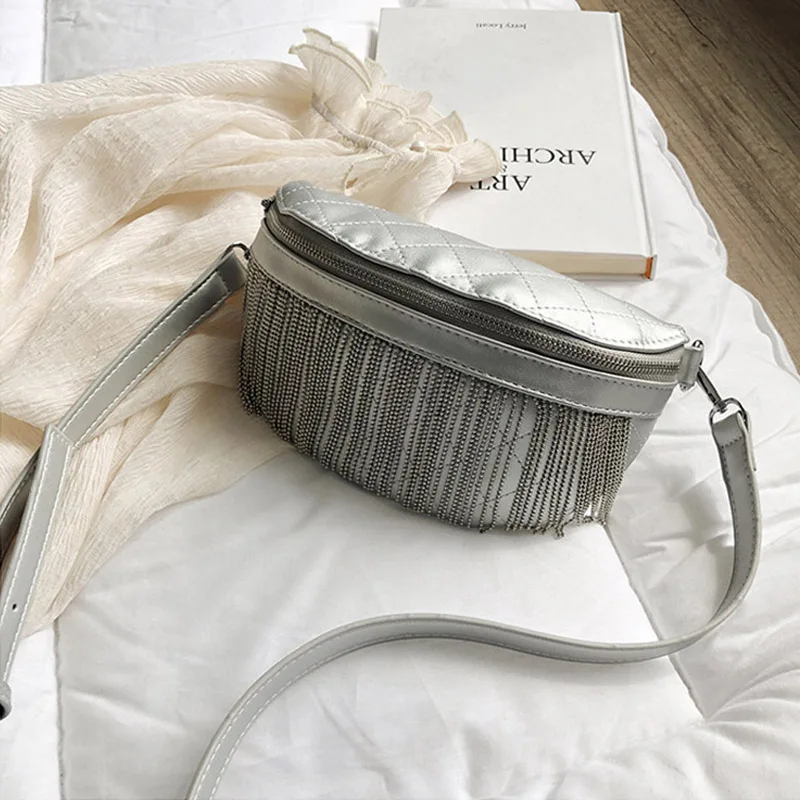 Silver Waist Pack Сумка с кисточками на ремне Женская водонепроницаемая поясная сумка Bananka Fanny Pack женская сумка на одно плечо через плечо поясная сумка на цепочке нагрудные сумки - Цвет: Silver Waist Pack