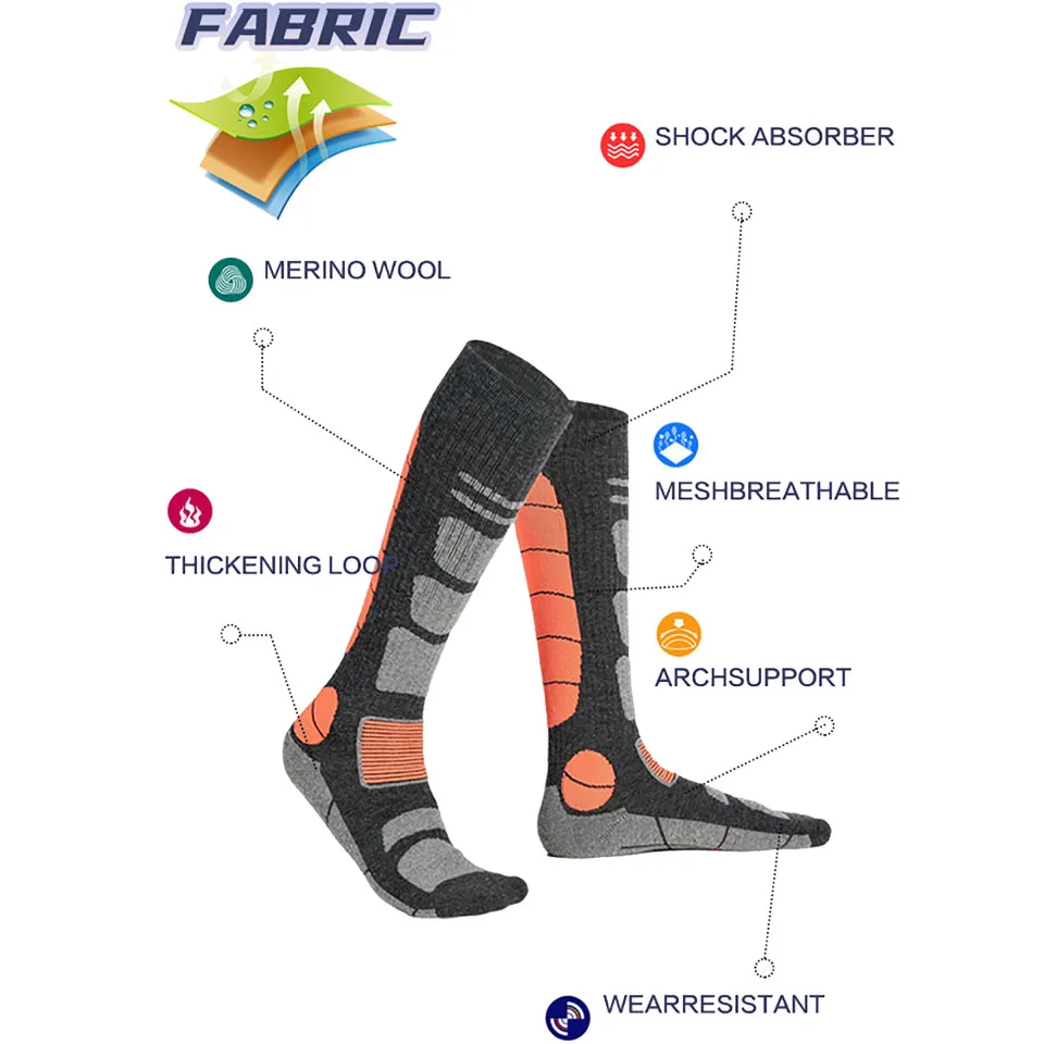 CoolFit 1 Pair Merino Wool Thermal Socks Men Women Winter Long Warm Compression Socks For Ski Hiking Snowboarding Sports