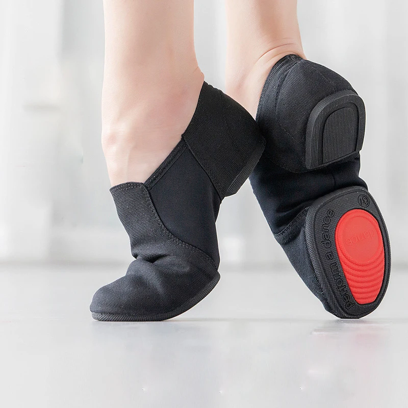 Новые танцевальные кроссовки без застежки для джаза, танцевальная обувь для женщин, черный загар для взрослых и детей
