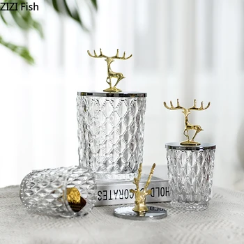 

Deer Head Transparent Glass Candy Jar Jewelry Storage Box Dust-proof Moisture-proofHousehold Living Room Storage Tools