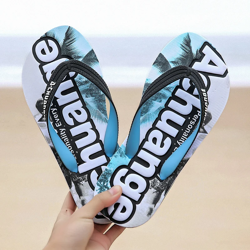 

Hot Sell Summer PU Leather Summer Men Beach Slipers Graffiti Print Slippers Sandals Comfort Men Casual Flip-flops Fashion Shoes