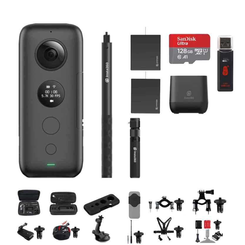 Insta360 ONE X 5,7 K VR 360 панорамная экшн-камера для iPhone и Android Insta 360 зарядное устройство для батареи Чехол для селфи - Цвет: Bundle 6
