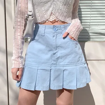 

Women 2020 Summer Women Fashion Cotton Sexy Pocket Pleated Skirt Mini Skirt Streetwear