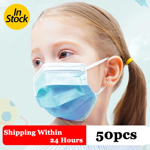 

50Pcs Child Kids Boy Girl Mask 3-Ply PM2.5 Nonwoven Disposable Breathable Children Face Mask ISO9001-2008
