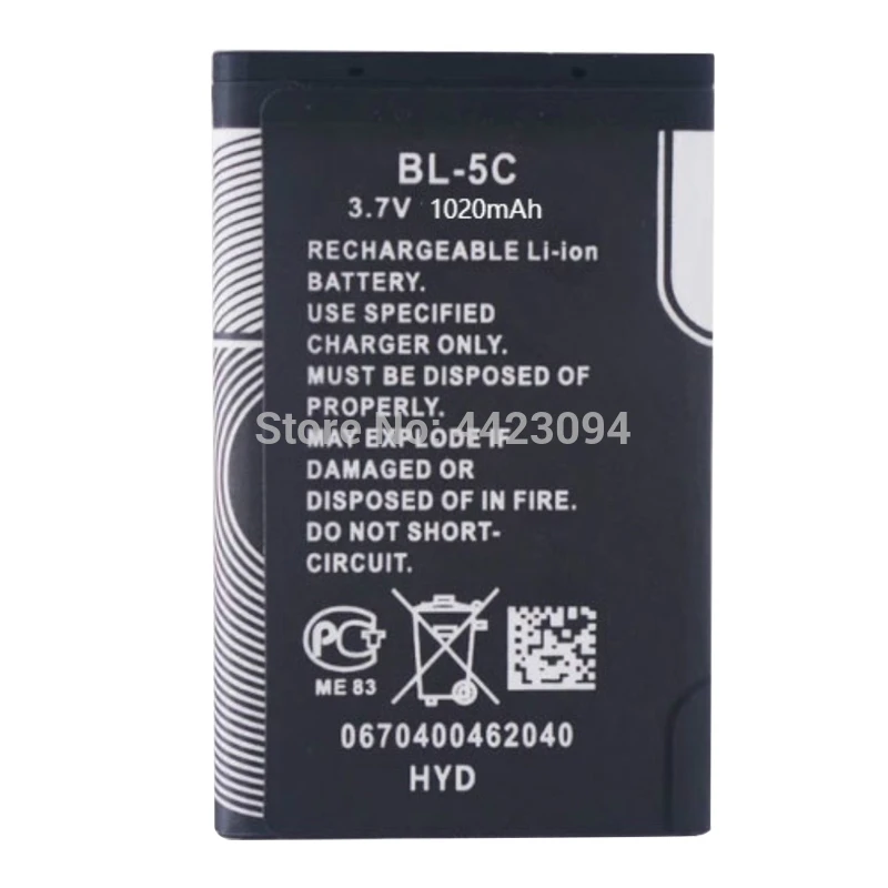 1-5PCS 3.7v 1020mAh BL-5C BL 5C battery for Nokia 1100 1110 1112 1208 1600 2255 2270 2280 2300 2600 Replacement phone Batteries