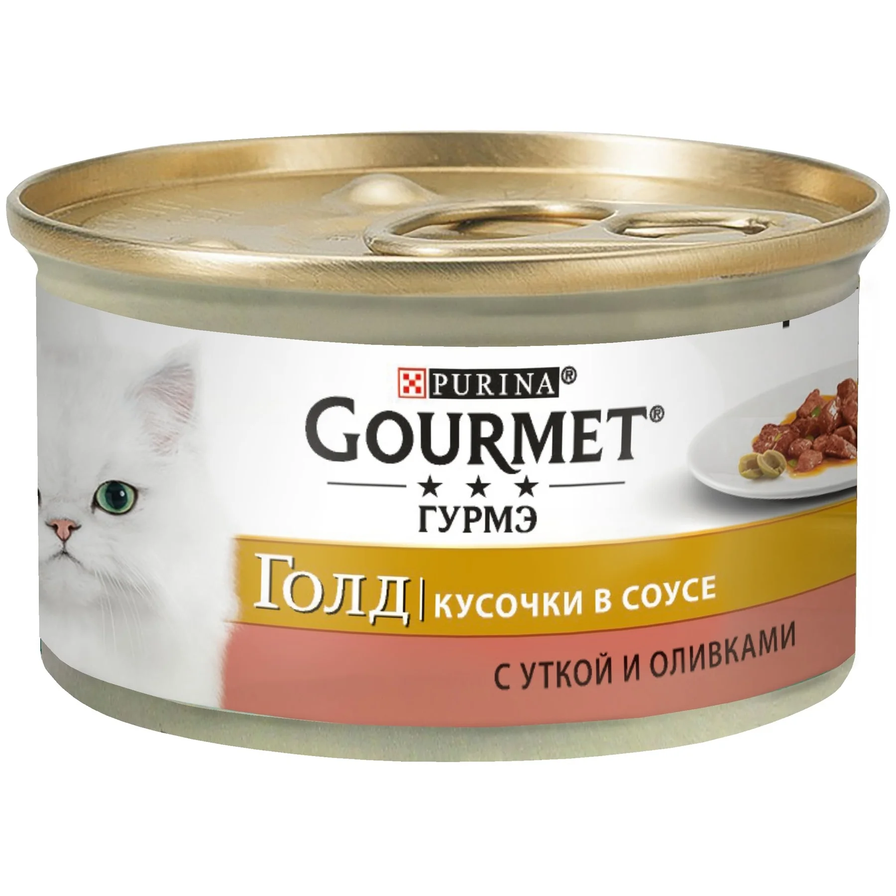 Набор влажный корм Gourmet Гурмэ Голд Кусочки в соусе для кошек, с уткой и оливками, Банка, 85 г x 12 шт