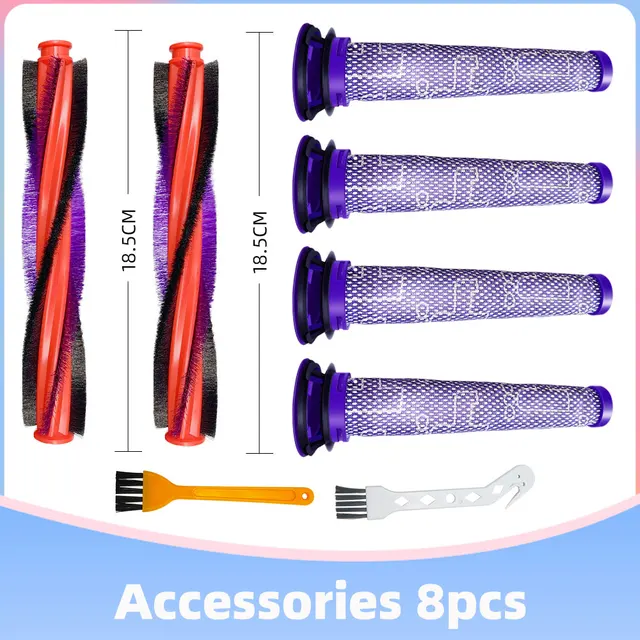 Dyson V6 Animal Fluffy DC59 DC62 SV03 SV073 Cordless Vacuum Cleaner Bristle Roller Brush Bar Pre-Filter Replacement Spare Parts Set 3 18.5cm