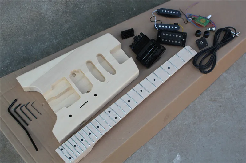 DIY Набор полуфабрикатов безголовая электрогитара с корпусом липы, Кленовая шея, черная фурнитура