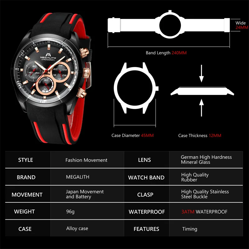 Online MEGALITH Fashion luxury Mens Watches Top Brand Sports Waterproof Watches Military Watch Male Quartz Clock Man Relogio Masculino