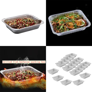 

10PCS Aluminum Foil Box Tin Disposable Tray Durable Silver Container Food Holder Without Cover BBQ Tools 2200ml