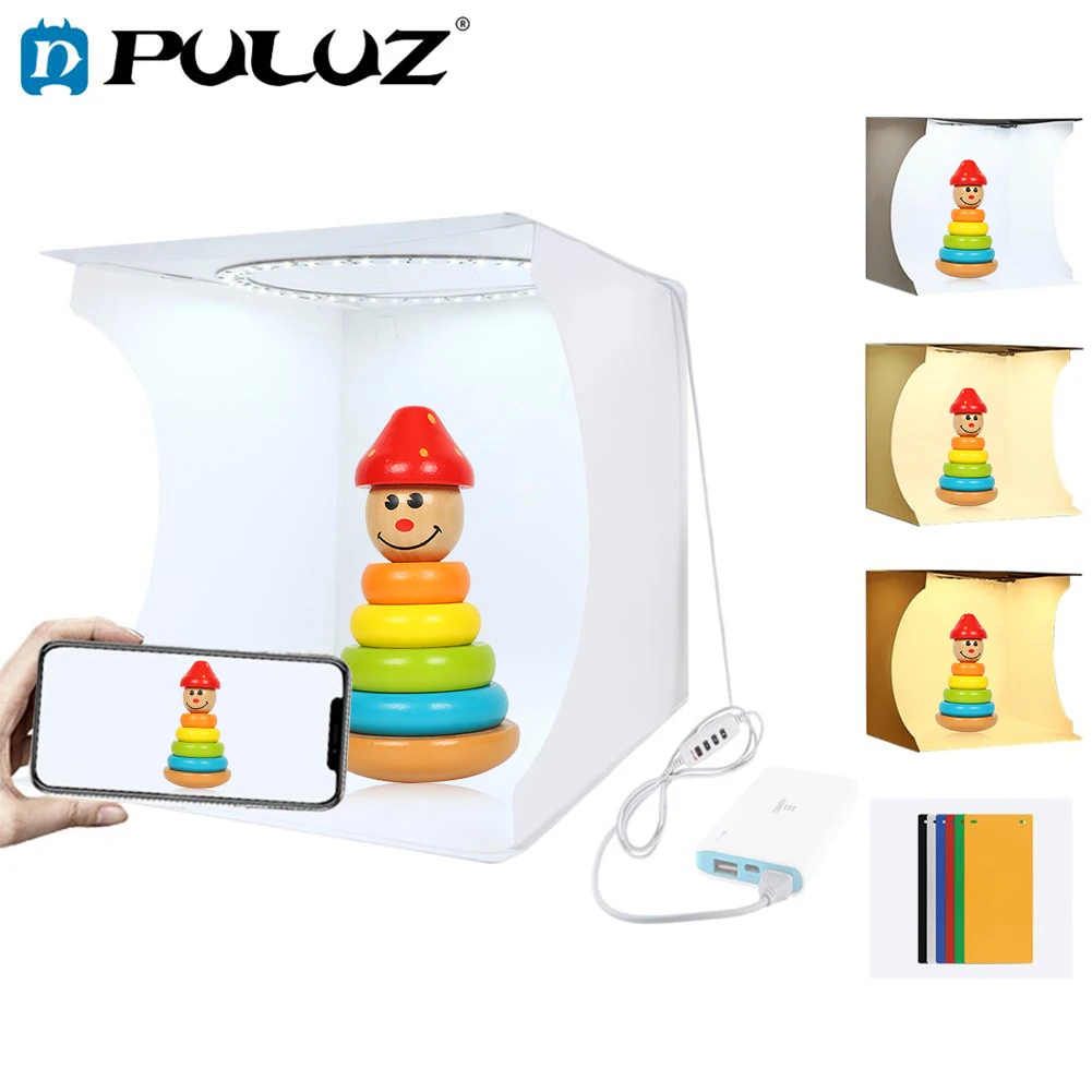 Puluz Mini Photo Studio Lightbox 3 Model LED Light Photography Softbox Folding Shooting Tent Box Kit 6/12 Backdrops Studio Box