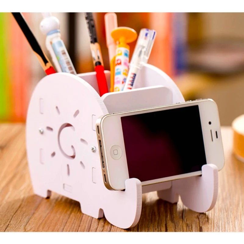 

Multi-Functional Pen Container Creative Desktop Lovely Cartoon Students DIY Wooden Children Pen Clip Card Holders Storage Box
