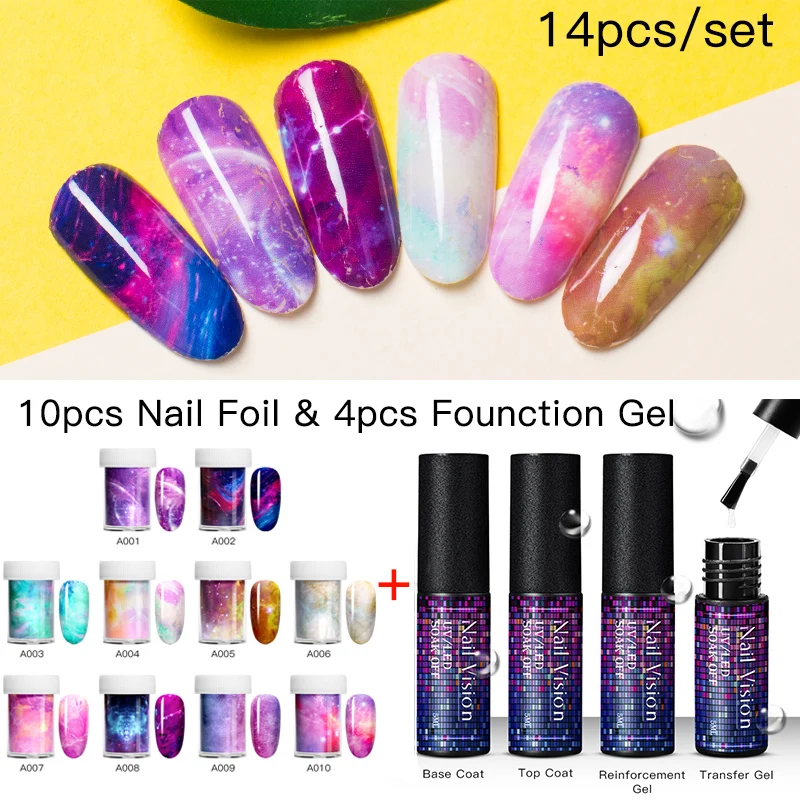 Nail Vision Фольга для ногтей Клей переводной гель-клей Звездный бумажный принт фольга s обертывания Переводные картинки Набор лаков УФ Гель-лак для ногтей лак - Цвет: ZH07217