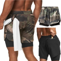 Short de Sport 2 en 1 pour hommes, motif camouflage, séchage rapide, à Double couche, pour GYM, Fitness, Jogging, entraînement, 2021 
