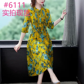 

2020 Silk Dress Female Summer New Style Three-quarter-length Sleeve Younger Fashion Mulberry Silk Medium-length Skirt Loose