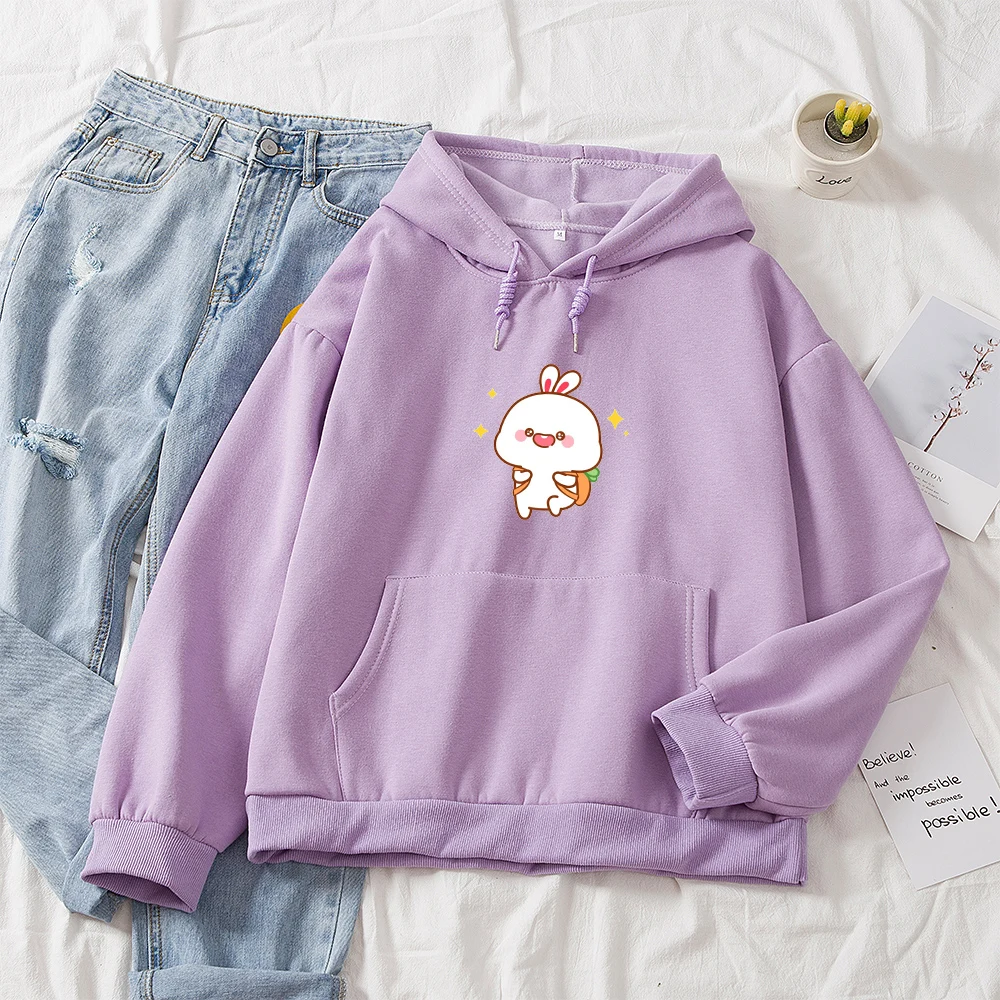 

Harajuku Pullovers Cute Rabbit Print Cotton Hoodies Women Streetwear Kawaii Clothes Korean Style Hooded Sweatshirts