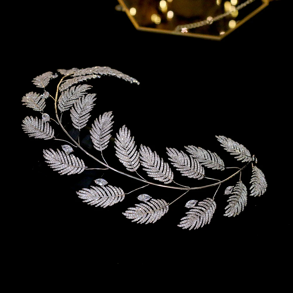 Роскошный циркониевый свадебный ювелирный костюм свадебные аксессуары для волос листок резинка для волос повязка для волос Шарм Корона вечерние украшения