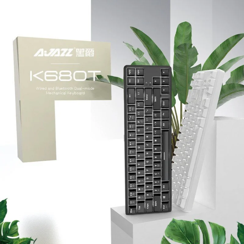 Ajazz K680T Mini Mechanical Gaming Keyboard Bluetooth Wireless Gamer Dual-mode Keybaord For PC/Laptop PBT Keycaps