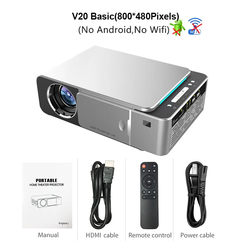 V20 No Android VIVICINE новейший светодиодный мини-проектор V20, опционально Android 7,1 Bluetooth, поддержка 4K Wifi HDMI USB ЖК-проектор для домашнего кинотеатра - Цвет: V20 No Android