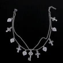 Модный корейский стиль двухслойный крест сердце Ретро Кулон ножной браслет женские простые ноги украшения Аксессуары