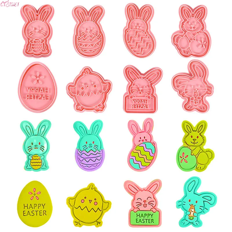 Easter Cookie Mold Egg Rabbit Biscuit Cutter Baking Tools Plunger Stamp Die Food Grade Fondant Easter Bunny Eggs Cake Tools