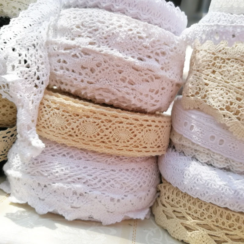 3-7CM Beige White Embroidery Lace DIY Handmade Wedding Party Craft Gift Packing Patchwork Cotton Crocheted Lace Ribbon 5Yards