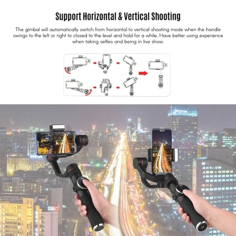  AFI V5 Portable 3-Axis Handheld Gimbal Mobile Phone Video Stabilizer with Dimmable Fill Light for U