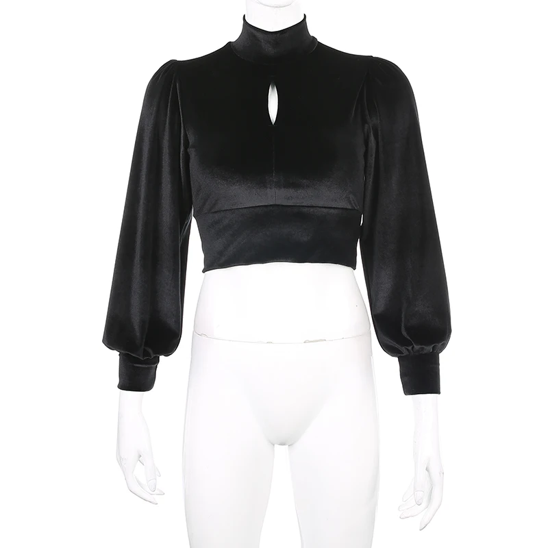 Weekeep Высокая уличная укороченная открытая Футболка женская черная водолазка бархатная футболка Femme короткий топ