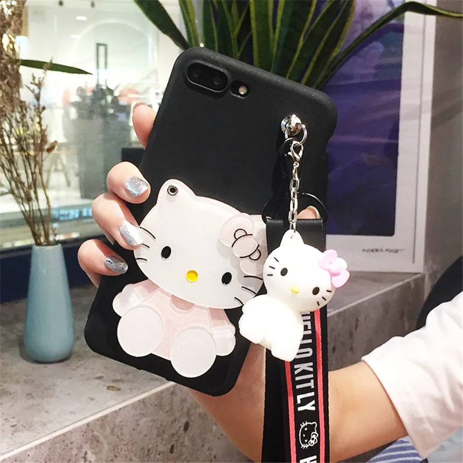 3D мультфильм зеркало Рисунок «Hello Kitty» с поставкой смотровым окошком и ремешок чехол для телефона для samsung Galaxy A10 A30 A40 A50 A60 A70 A80 A20E A10S M10 M30S мягкий