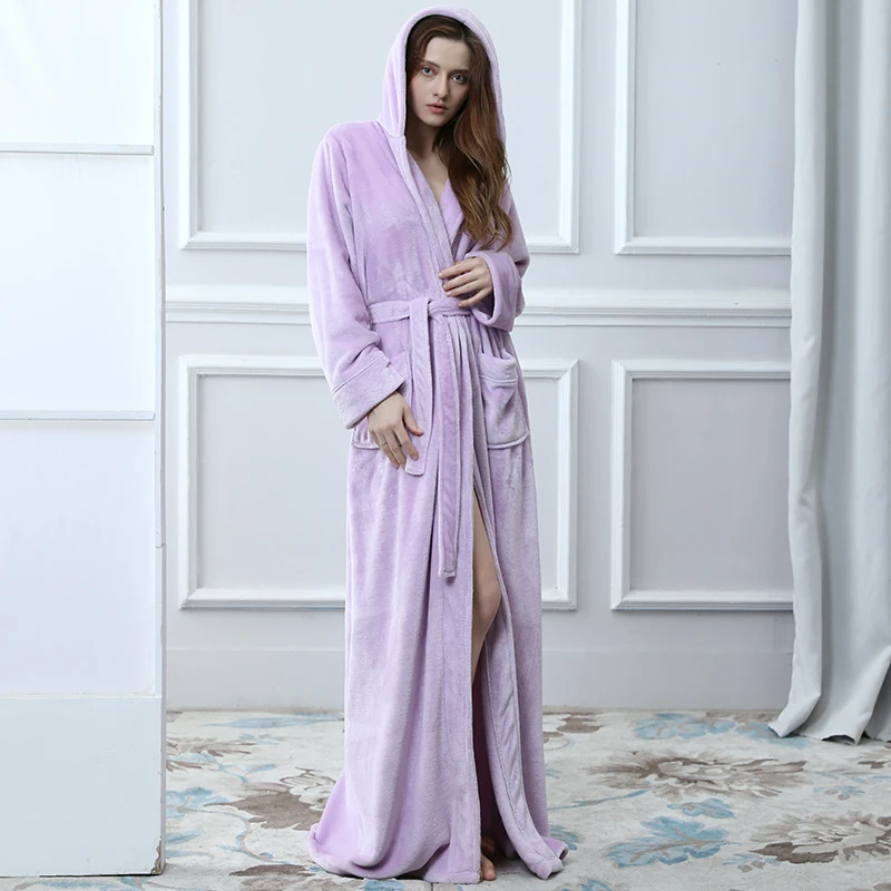 Women Lilac Для мужчин зимняя теплая удлиненная куртка с капюшоном коралл, овечья шерсть, халат для ванной кимоно фланелевый банный халат ночной халат Для женщин одежда для сна - Цвет: Women Lilac