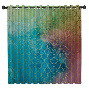 

Colorful Mermaid Scales Window Curtains Dark Living Room Bathroom Curtains Blackout Bedroom Decor Window Treatment Hardware Sets