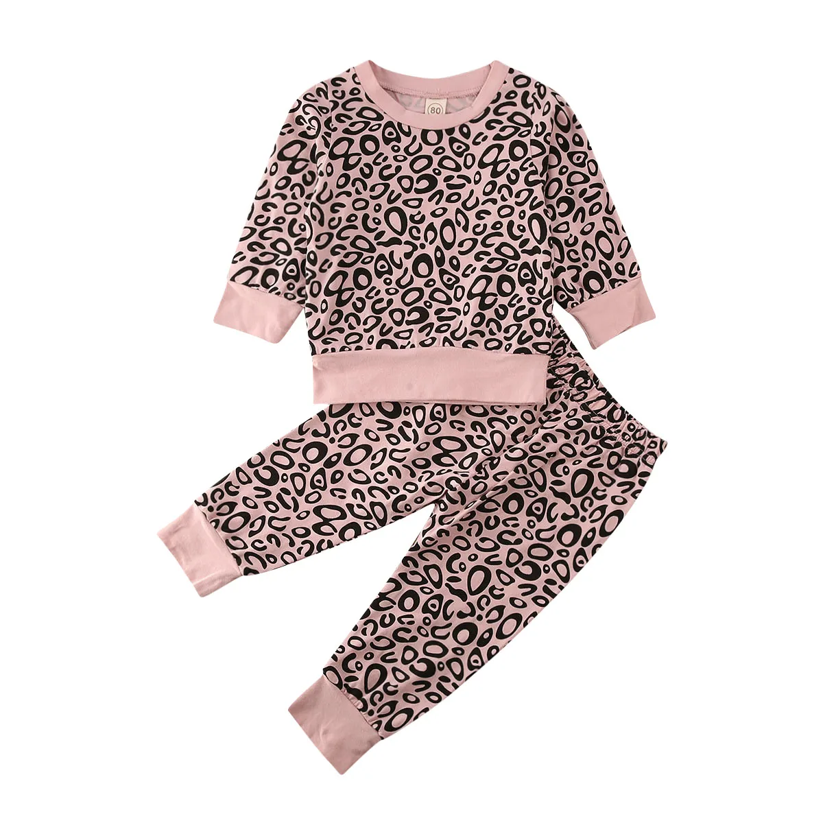 Комплекты осенней одежды для новорожденных девочек и мальчиков; пуловер с леопардовым принтом; топ с длинными рукавами+ штаны; 3 цвета - Цвет: Розовый