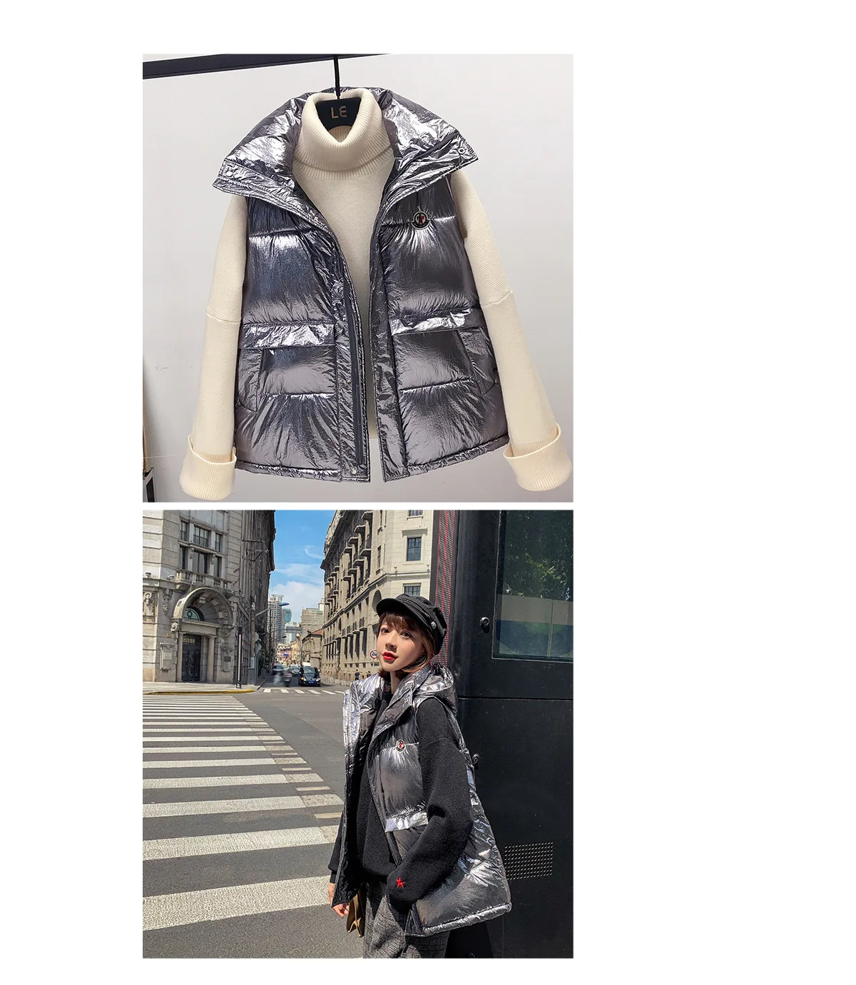 Autumn And Winter New Style Korean-style Stand Collar Loose-Fit Thick Bright Surface down Feather Cotton Vest Short Coat Wo