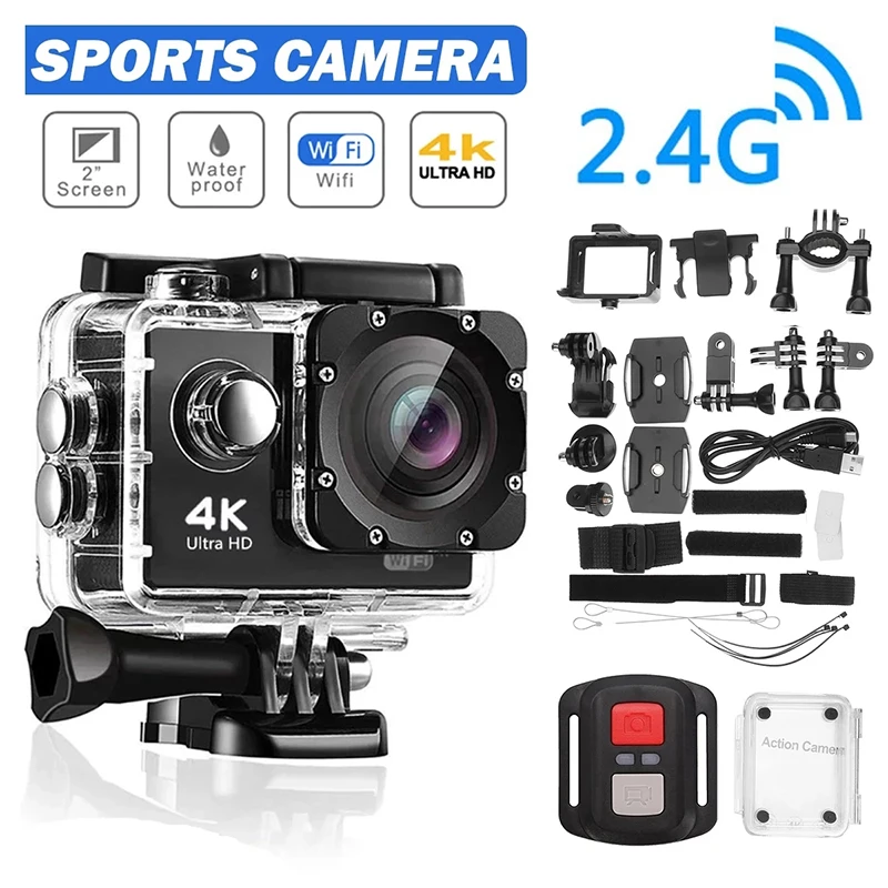 Ultra HD 4K Action Camera 2.0” Screen WiFi Remote Control Sport 170D Underwater Waterproof Helmet Video Recording Cameras | Электроника