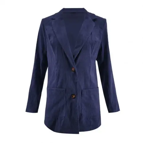 Dark Blue Офисный женский однотонный деловой блейзер с длинным рукавом и карманами, приталенный однотонный пиджак с карманами в рубчик - Цвет: Dark Blue