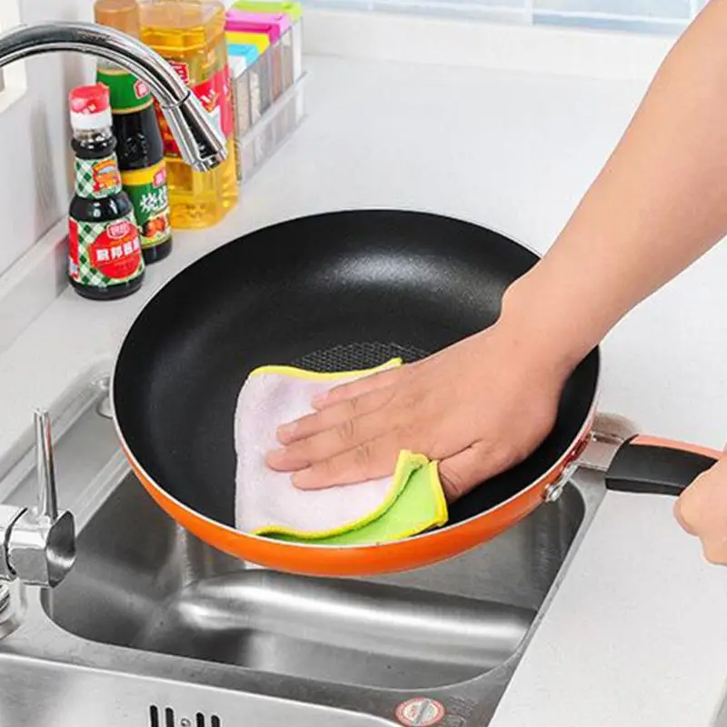 5 Pcs/Bag Microfiber Doublesided Water Absorption No-lint Washcloth Dish Cloth Household Soft Easy Cleaning Handy Cleaning Tools