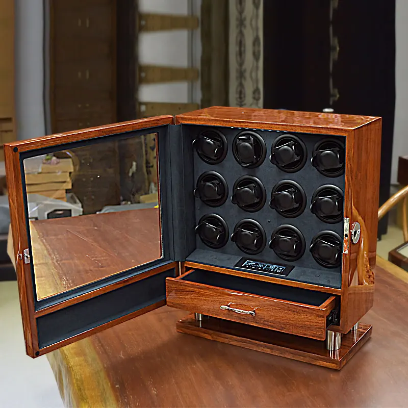 12R w Rose wood Высококачественный замок для отпечатков пальцев, Моталка для часов из цельного дерева, японский двигатель mabuchi, светодиодные автоматические моторы для часов с вилкой EU/UK/US/AU - Цвет: 12R w Rose wood
