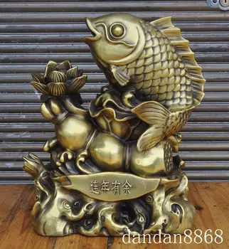 

wedding decoration 13"Chinese brass lotus root goldfish fish statue's Meaning Every year more than God statue