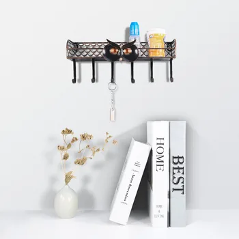 

Multifunctional Wall Mounted Owl Spice Shelf with Hooks Iron Spice Rack Space Saving Storage Organizer For Bathroom Kitchen