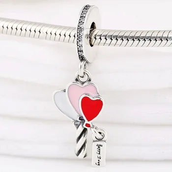 

Original Red Pink White Heart Balloons With Happy bday Pendant Bead Fit 925 Sterling Silver Charm Bracelet Diy Jewelry
