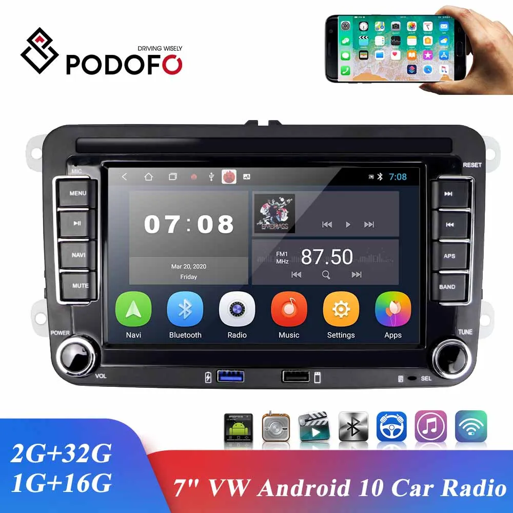 Автомобильный мультимедийный плеер Podofo стерео система на Android 10 0 с 7 &quotэкраном GPS Wi Fi для Skoda/VW/PASSAT B6/GOLF CROSS