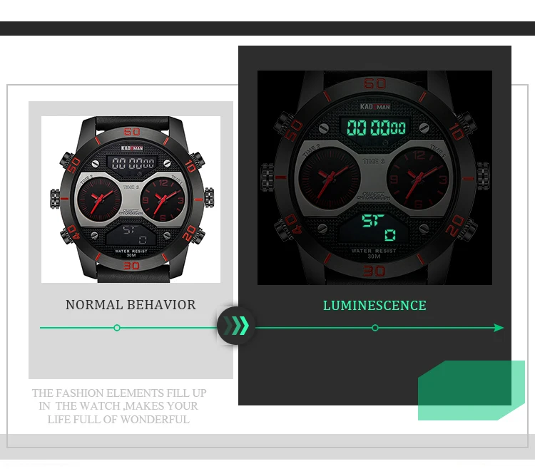 KADEMAN, Цифровые Аналоговые мужские часы, Лидирующий бренд, водонепроницаемые, с хронографом, кожа, спортивные, военные часы, модные часы, Relogio Masculino