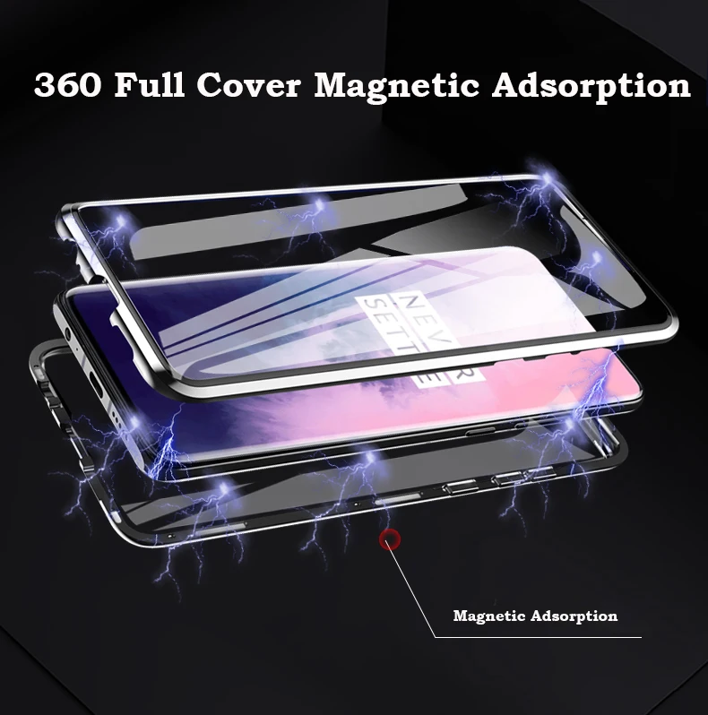 360 Полный Магнитный чехол для Oneplus 7T Coque Алюминиевый металлический бампер двойное стекло Защитная крышка для экрана для Oneplus 7 7 Pro 6 Чехол